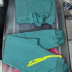 Figs Teal Joggers with Neon Yellow Accents